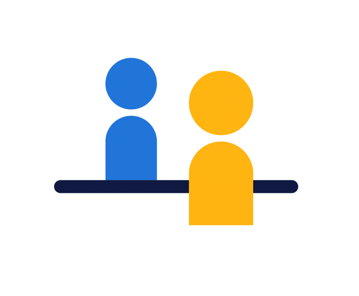 Illustration von zwei Personen in einem Gespräch