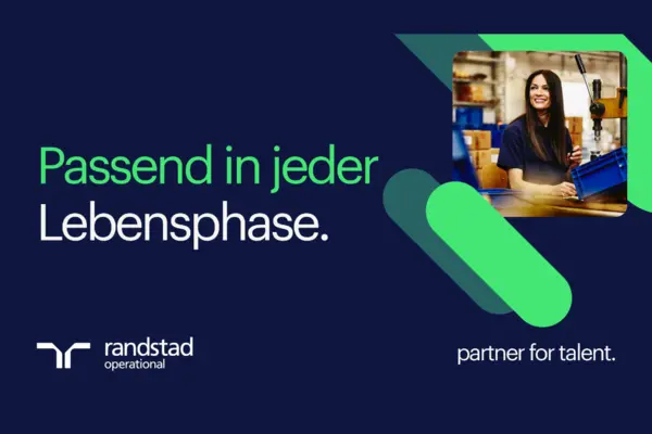 Grafik für Randstad Operational mit Bild einer Logistik-Mitarbeiterin.