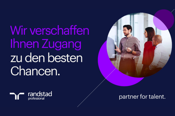 Grafik für Randstad Professional mit Bild dreier Büromitarbeiter
